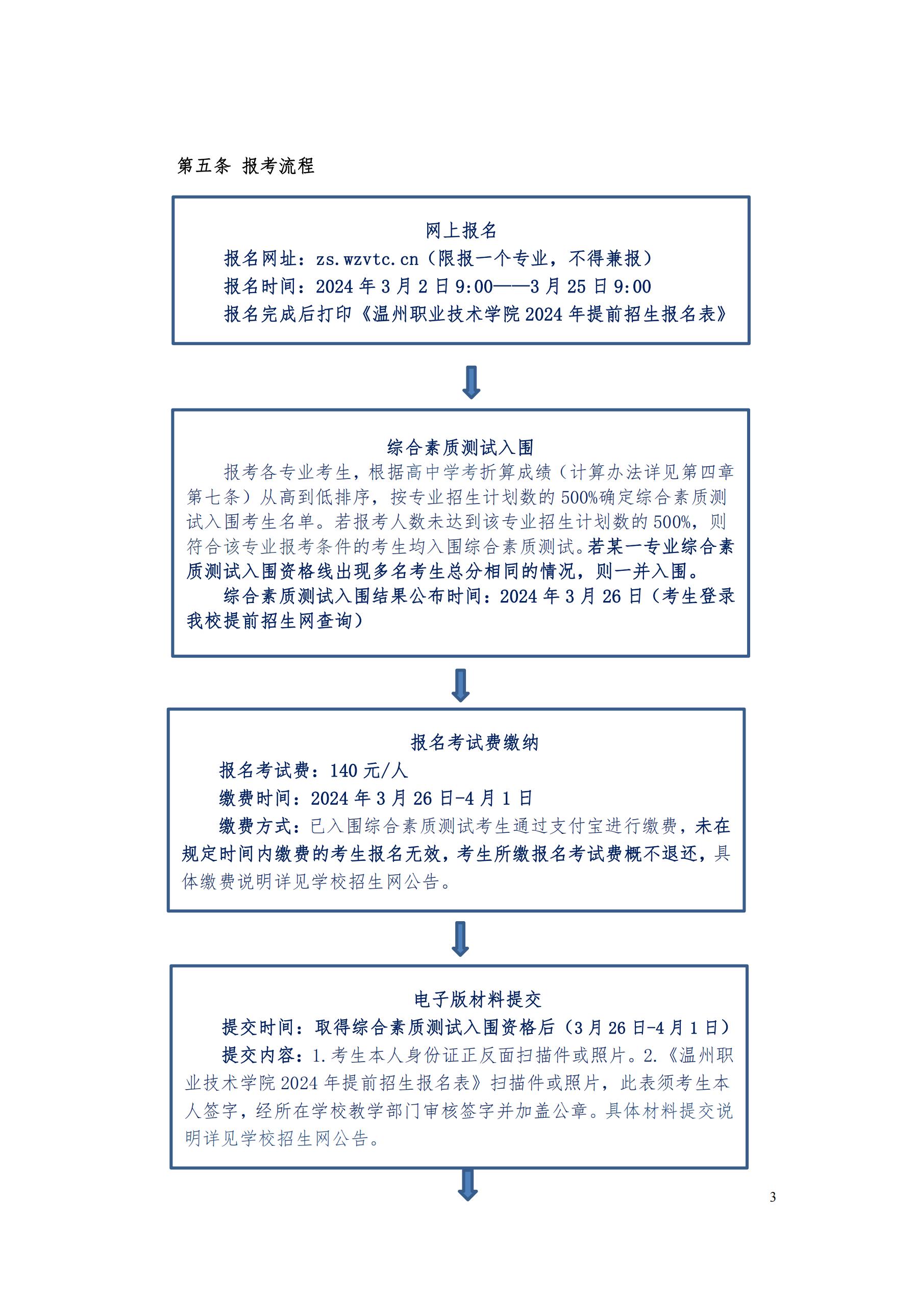 【招生章程】2024年温州职业技术学院丨高职提前招生章程